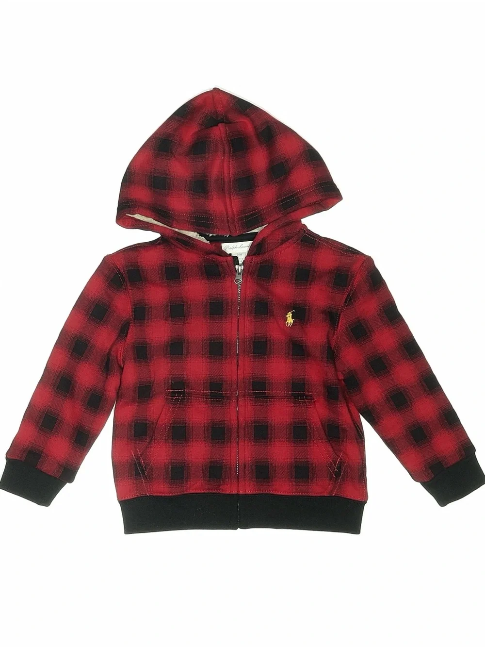 Ralph Lauren Red and Black Plaid Zip Hoodie for Kids